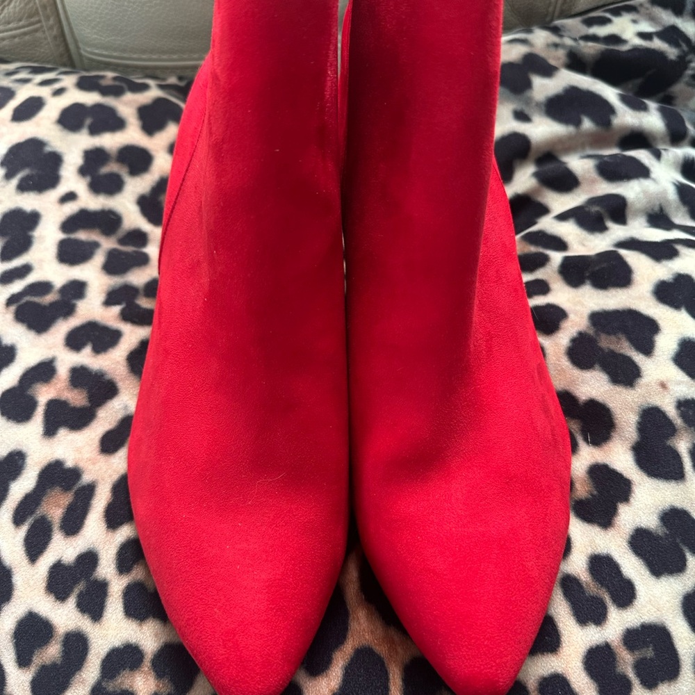 Red Suede Ankle boots never worn with cuban or cowgirl style heel and zippers